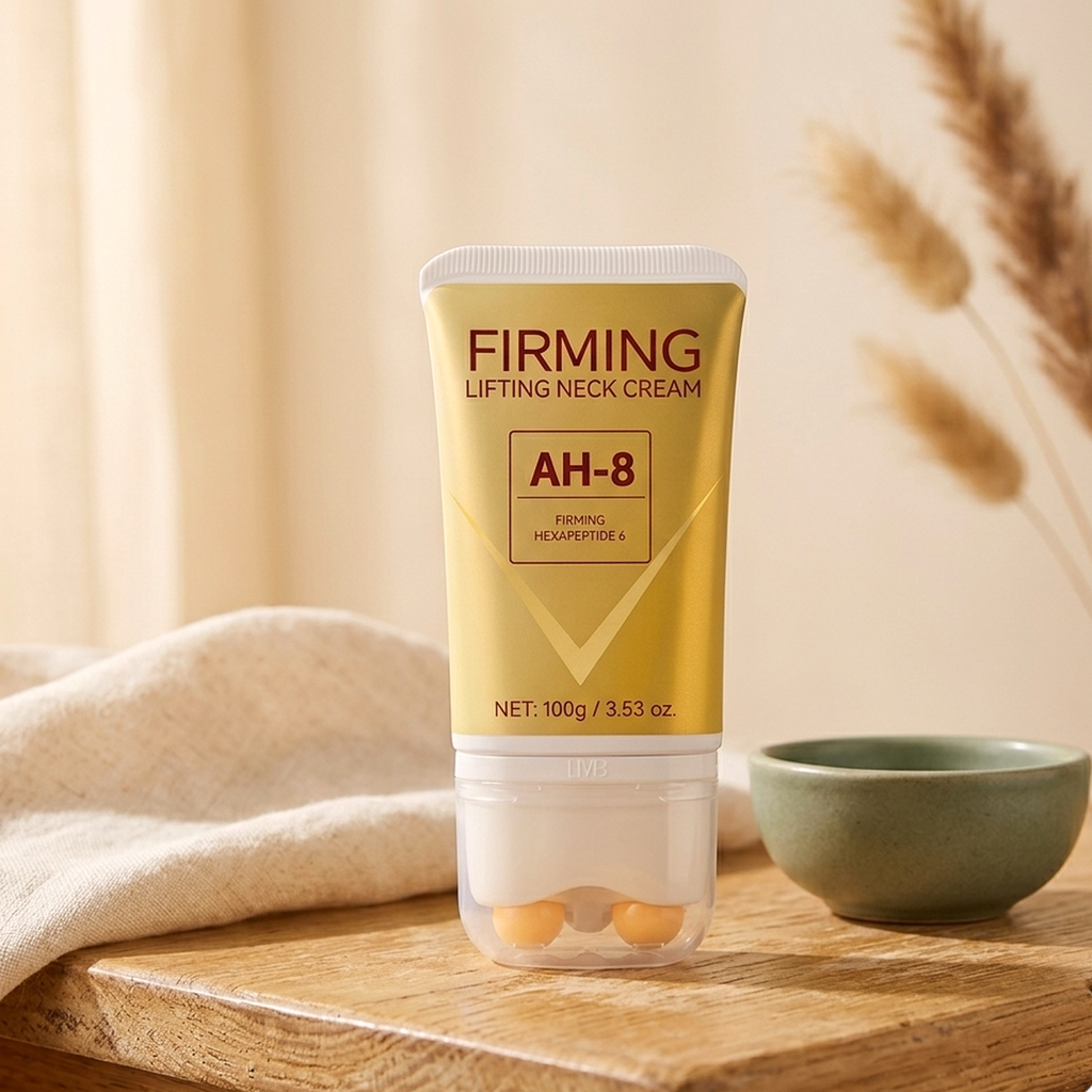liftéskin neck firming roller cream product on surface — context shot