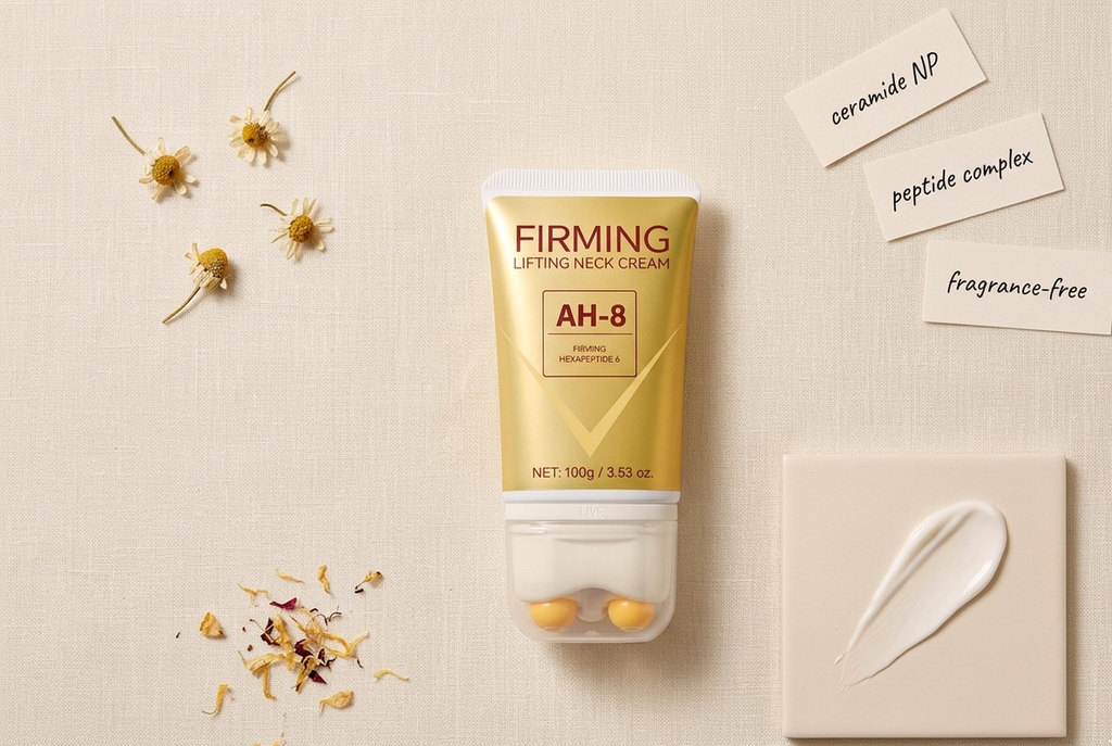 liftéskin neck firming roller cream flat lay